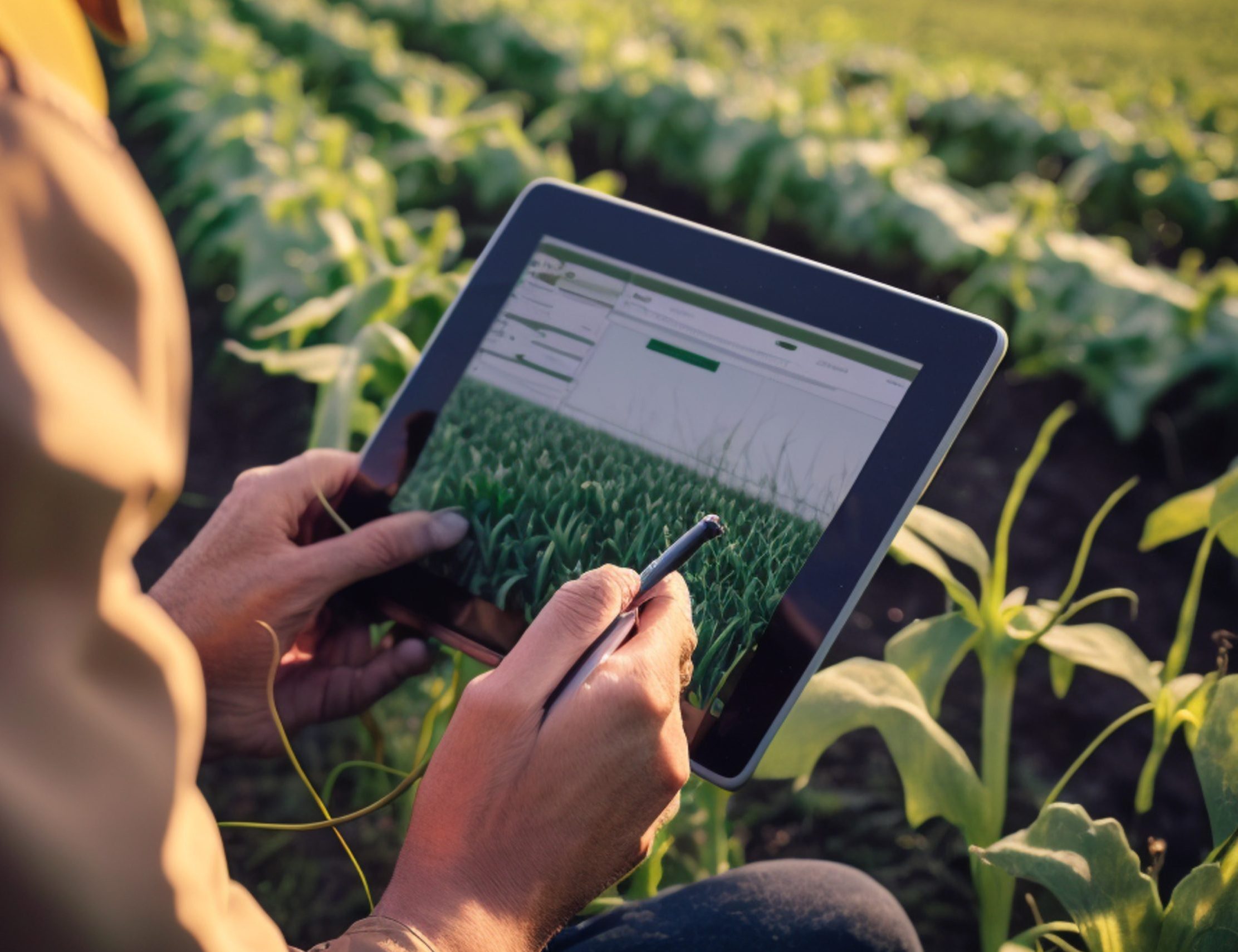 Farmer using a tablet to monitor his plantation. Tech in the far Farmer using a tablet to monitor his plantation. Tech in the far